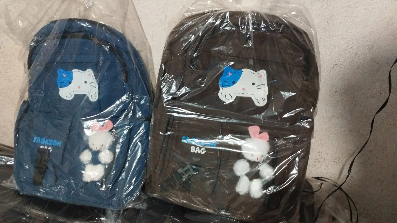 Denim Blue Fashion Backpack with Cat Patch and Plush Bunny - image 2