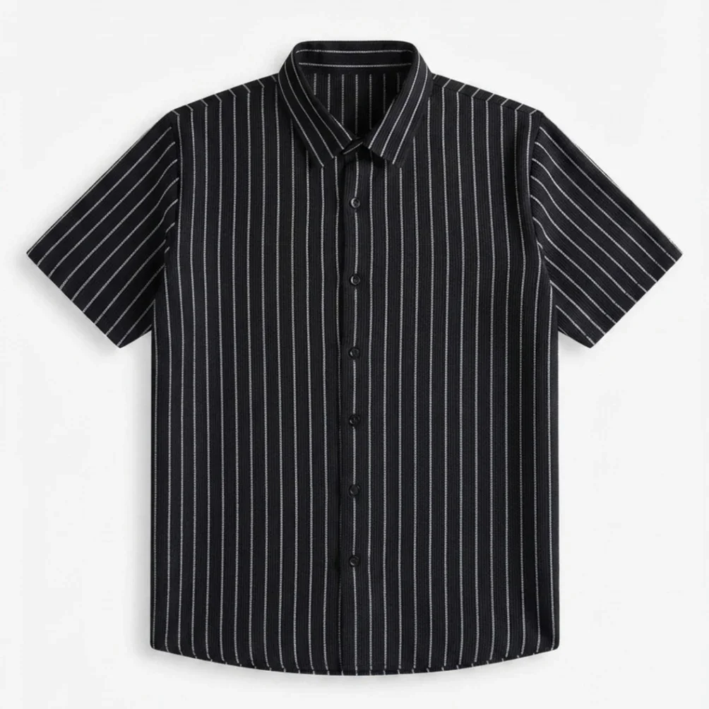 Black Pinstripe Button-Up Shirt - image 2