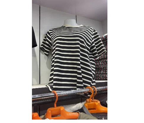 Black & White Striped Round Neck T-Shirt - image 2