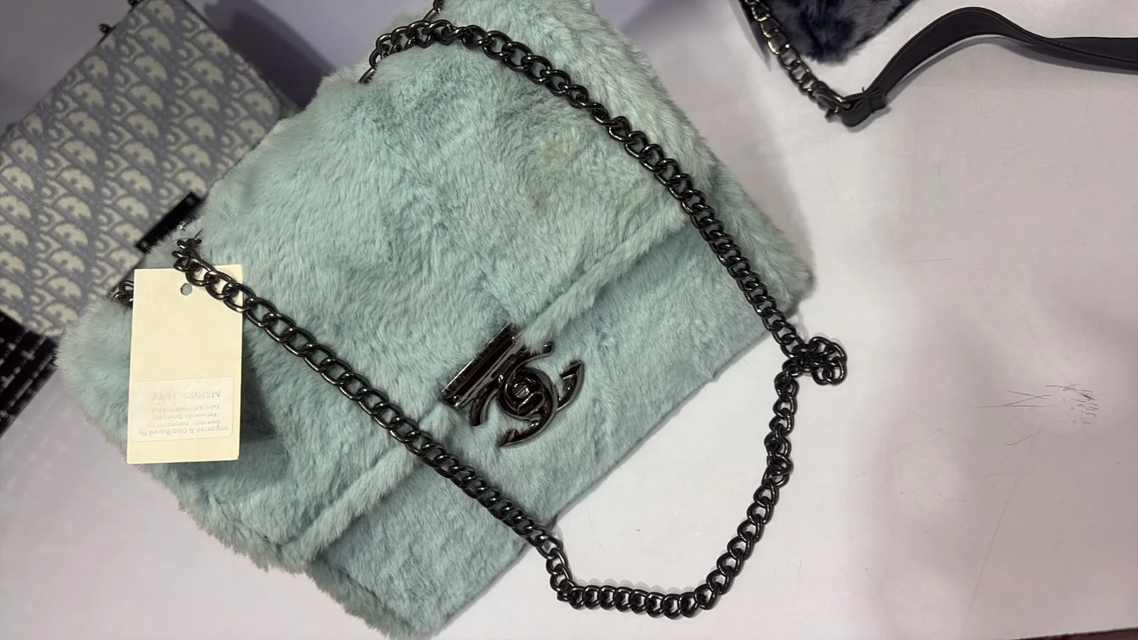 Soft Faux Fur Flap Shoulder Bag with Interlocking Logo Lock - image 2