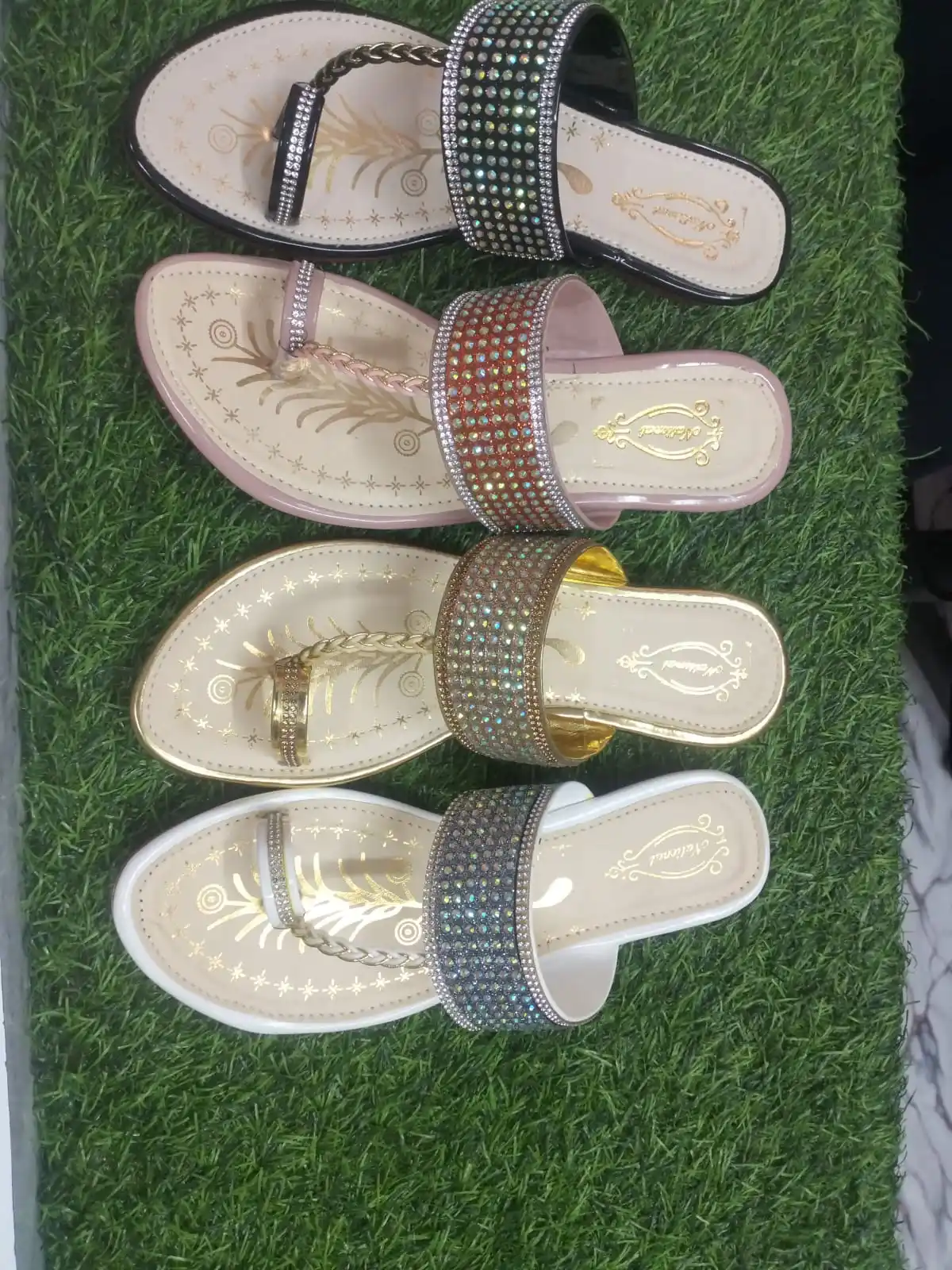 Women's Sparkling Rhinestone Embellished Ethnic Flat Sandals / Party Wear Chappal - image 2