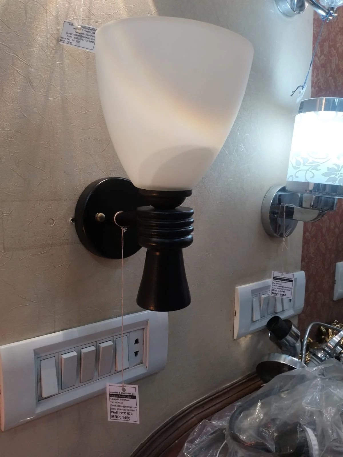 Modern Tulip Frosted Glass Wall Sconce with Matte Black Wooden Base - image 2