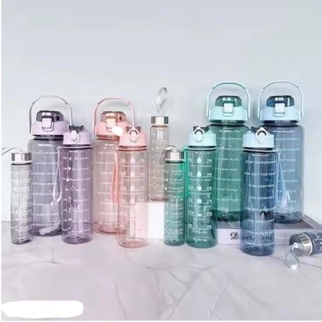 3-in-1 Transparent Water Bottle Set with Straw | BPA-Free Leakproof Sports Bottles | 2000ml, 900ml & 400ml pac (5) - image 2