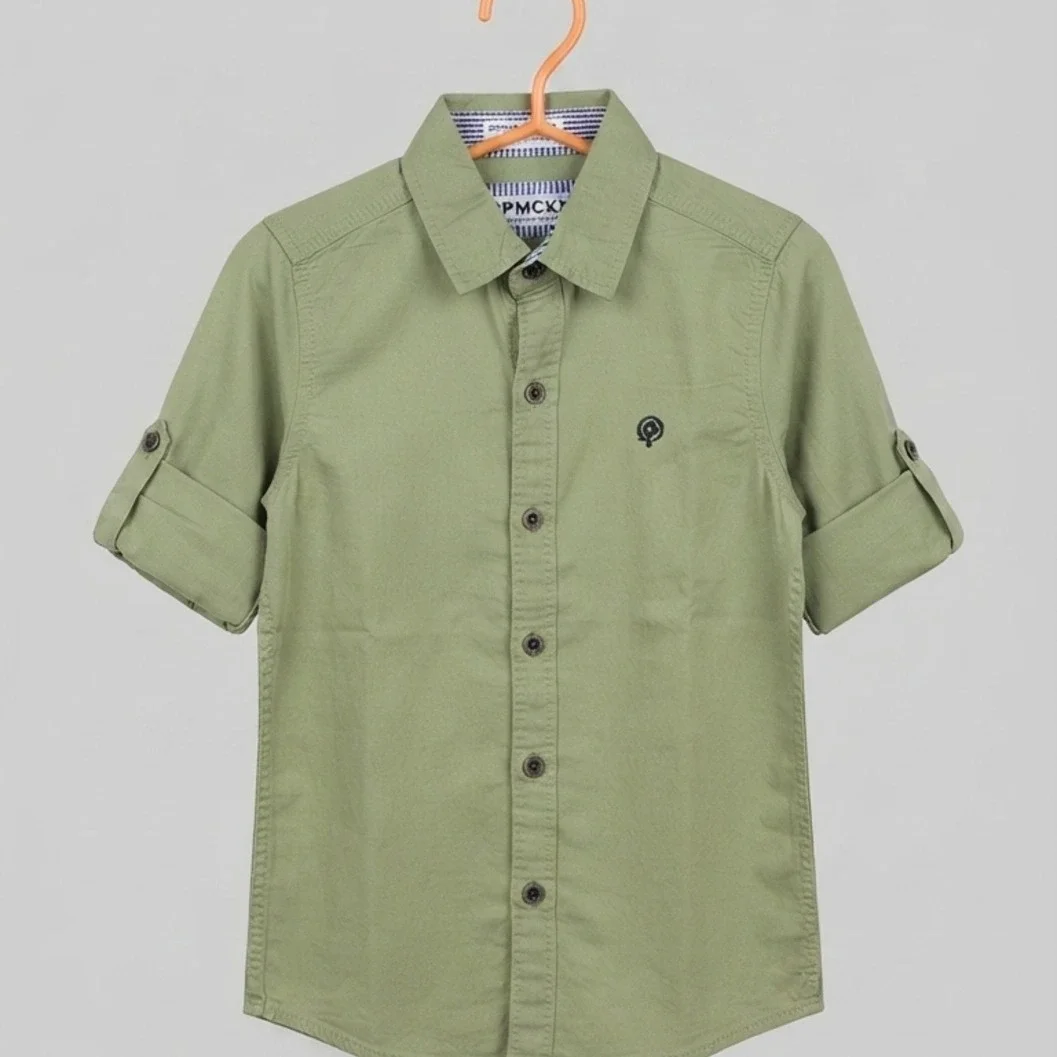 Premium Kids Olive Green Roll-Up Sleeve Casual Shirt (Ages 1-10 Years) - image 2