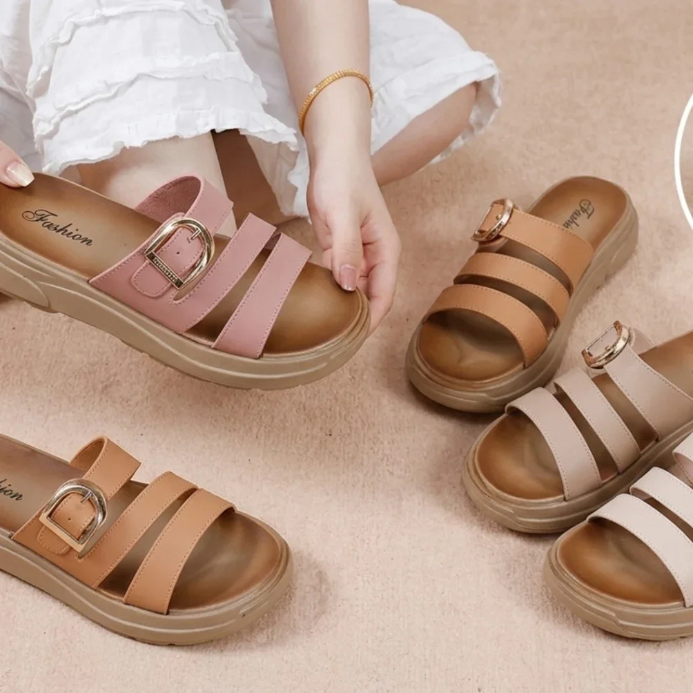 Women’s Double-Strap Buckle Platform Slides - image 2