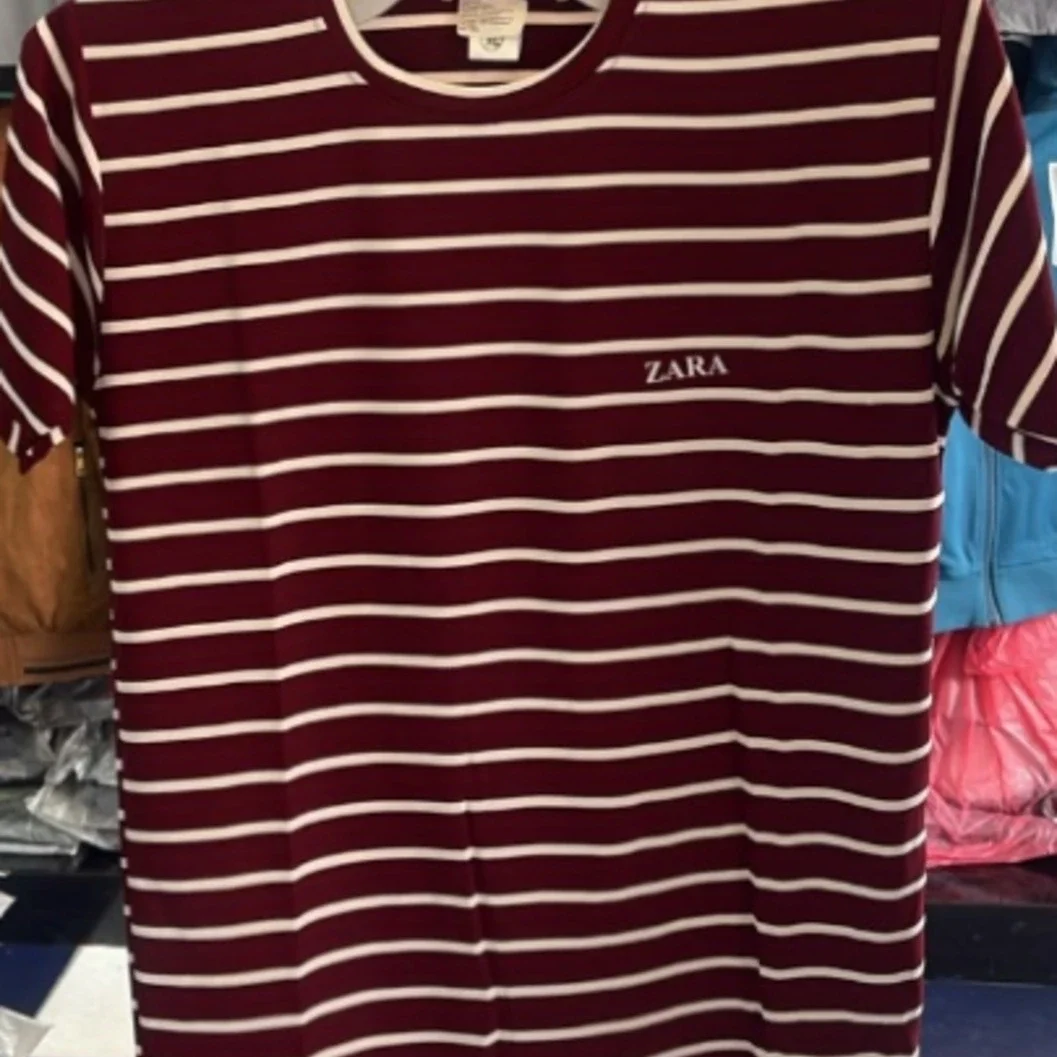 Zara Maroon Striped Cotton Crew-Neck T-Shirt Men's Ko Laagi - image 3