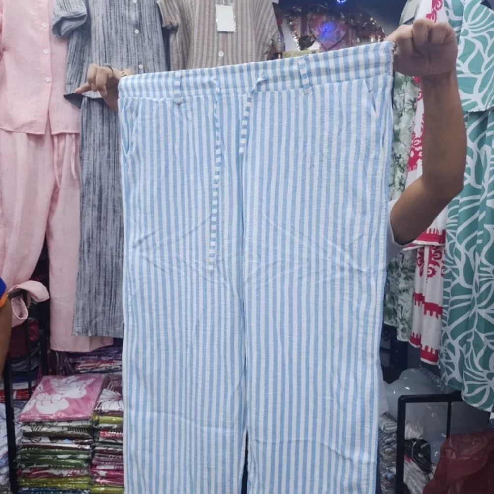 Blue and White Striped Drawstring Trousers - image 2