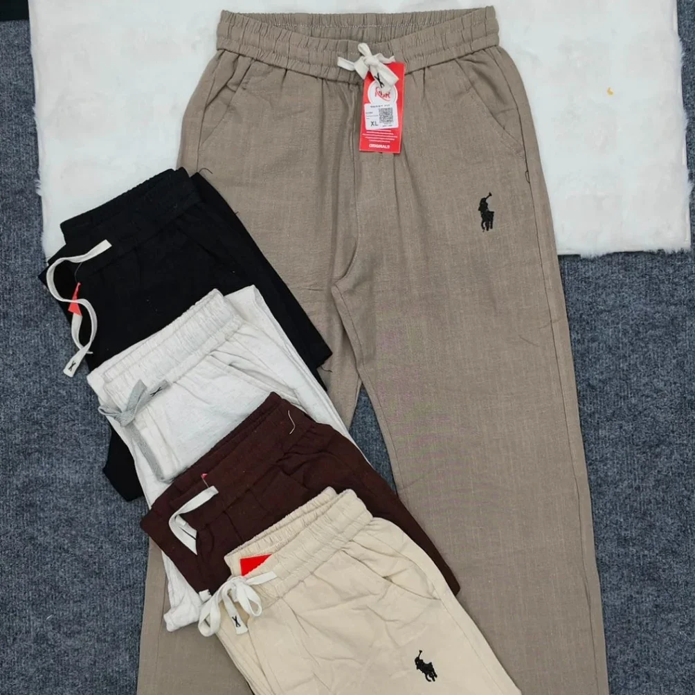 Men's Linen-Blend Casual Elastic Drawstring Trousers - image 2