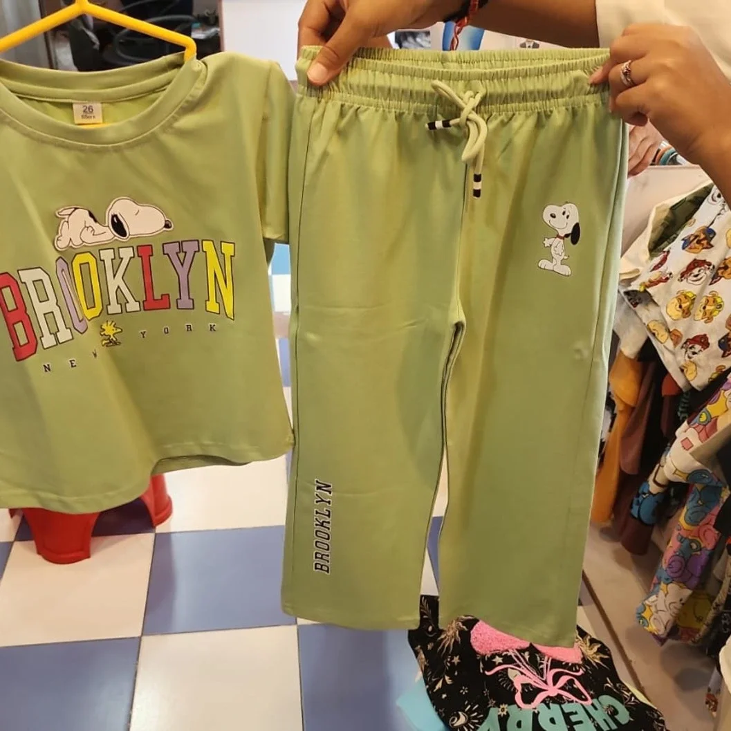 Kids' Snoopy Brooklyn Graphic T-Shirt and Jogger Pants Set – Sage Green - image 2