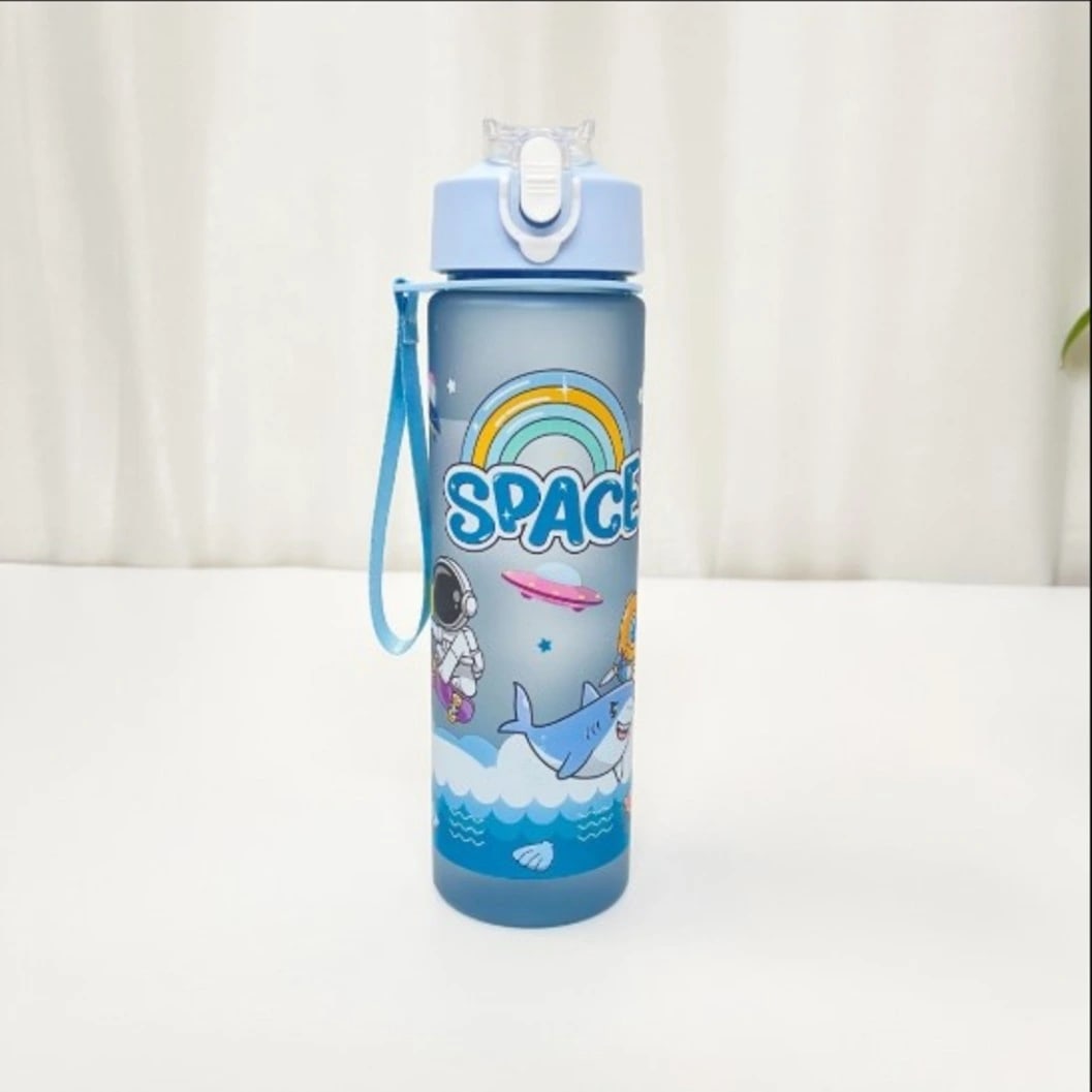 Cartoon Astronaut Direct Drinking Water Bottle 700ml | BPA-Free Plastic Kids & Students Bottle with Straw, Lid & Carry Rope pack (4) - image 5