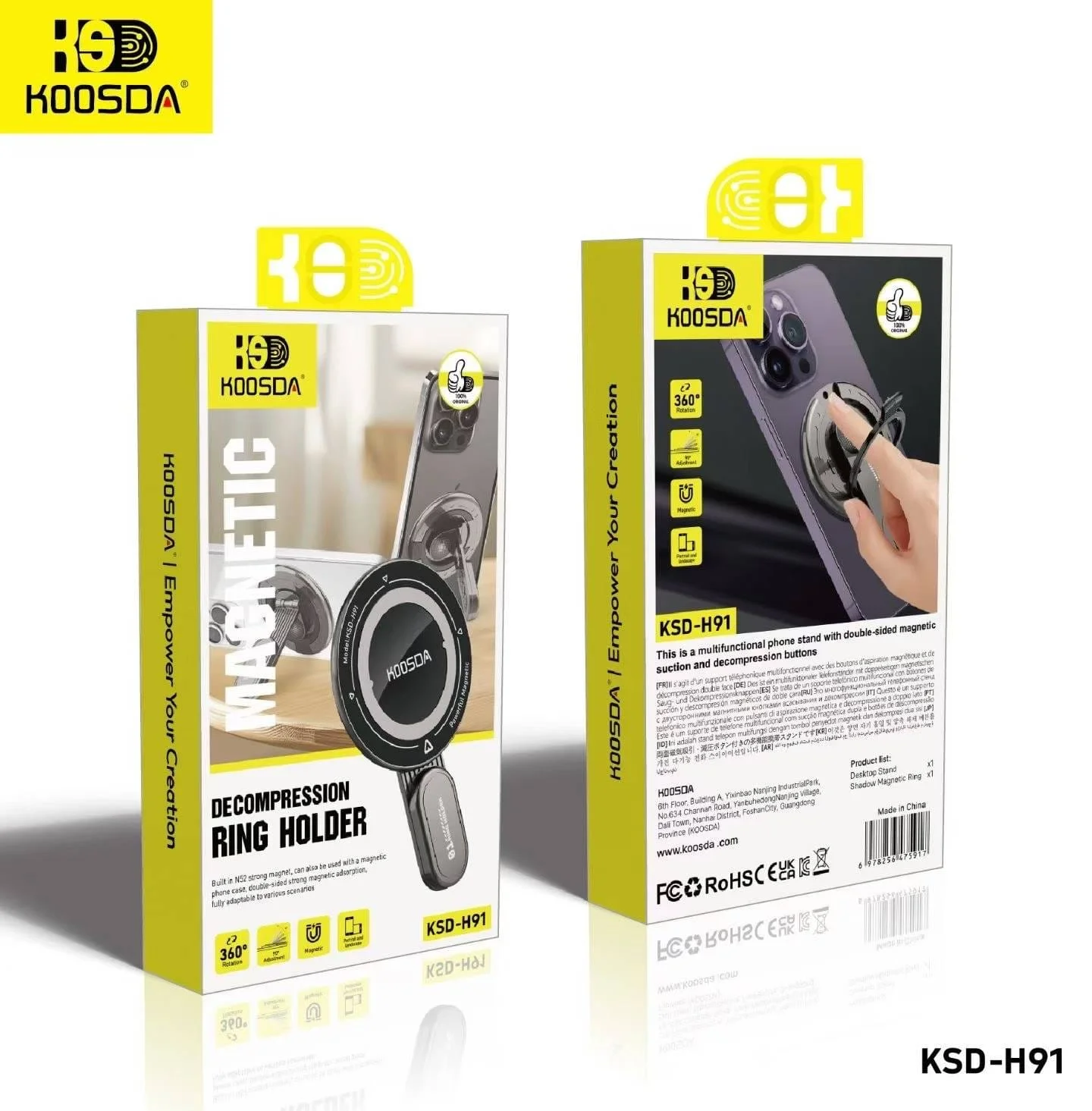 KOOSDA KSD-H91 360° Rotating Double-Sided Magnetic Phone Ring Holder & Decompression Stand - image 2
