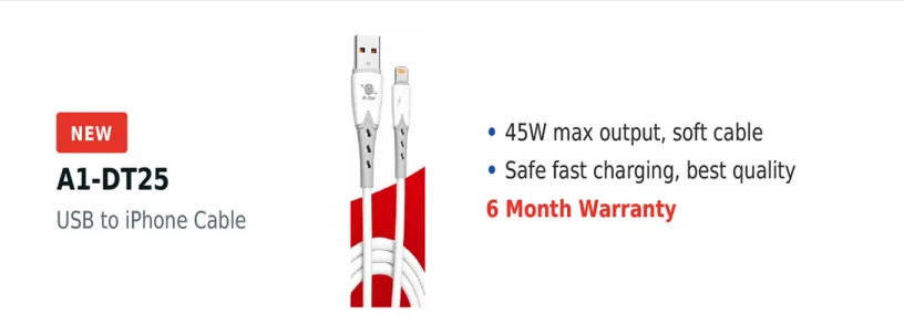 A1-Star A1-DT25 Heavy Duty 45W Fast Charging USB Cable for iPhone & iPad - image 2