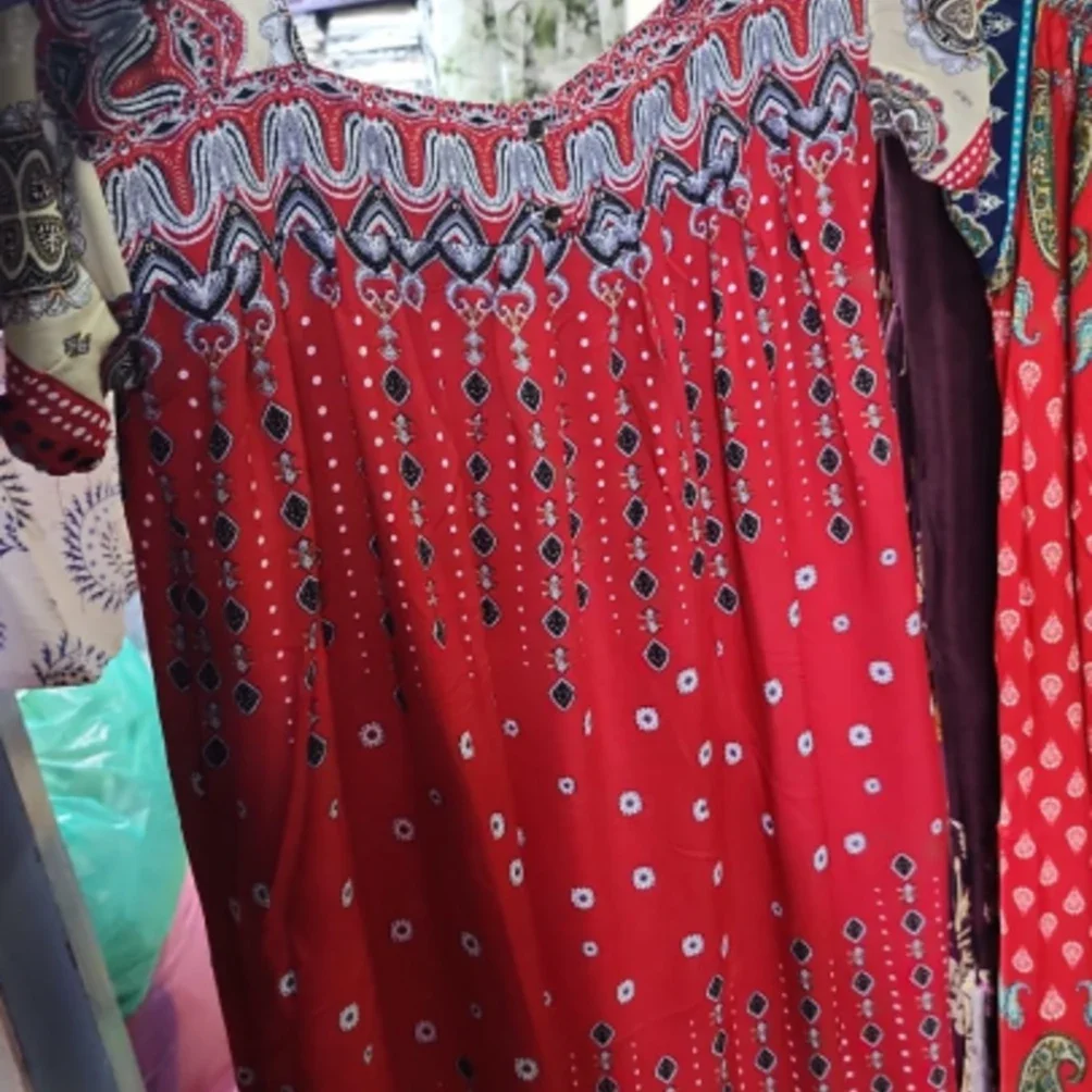 Premium Rayon Square-Neck Kaftan Dress with Bohemian Paisley Print - Vibrant Red - image 2