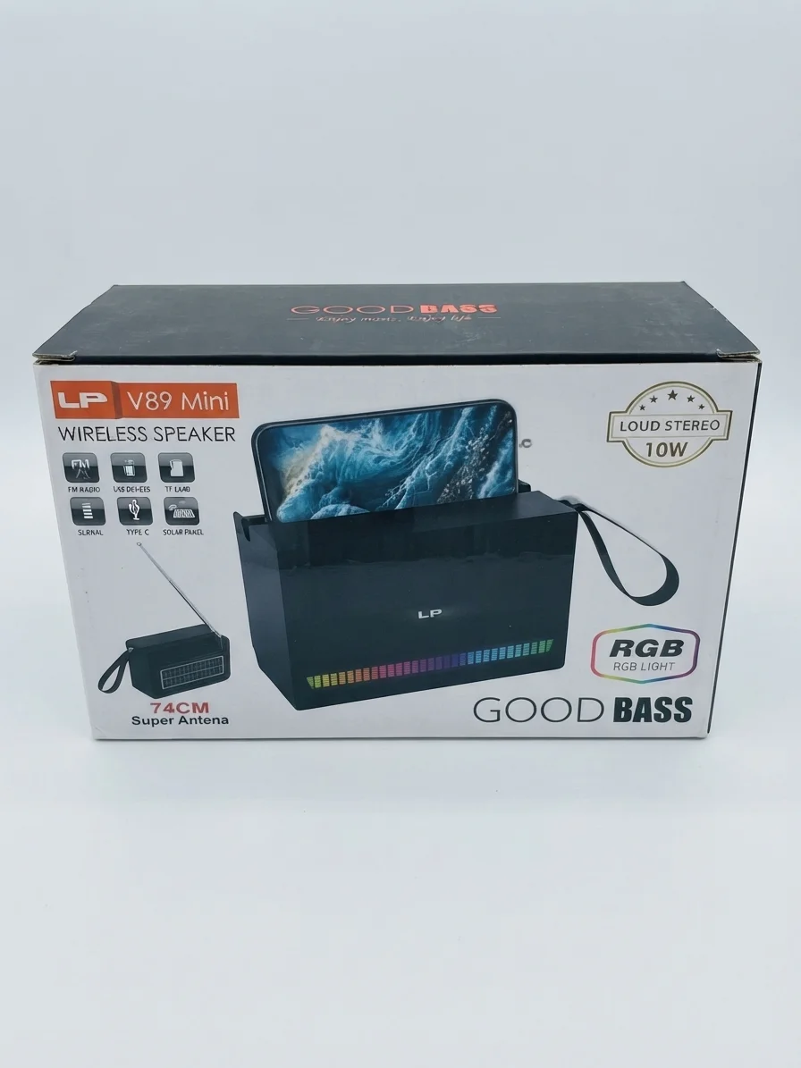 LP V89 Mini Good Bass Wireless Speaker (10W, RGB Light, Solar Panel & FM Radio) - image 4