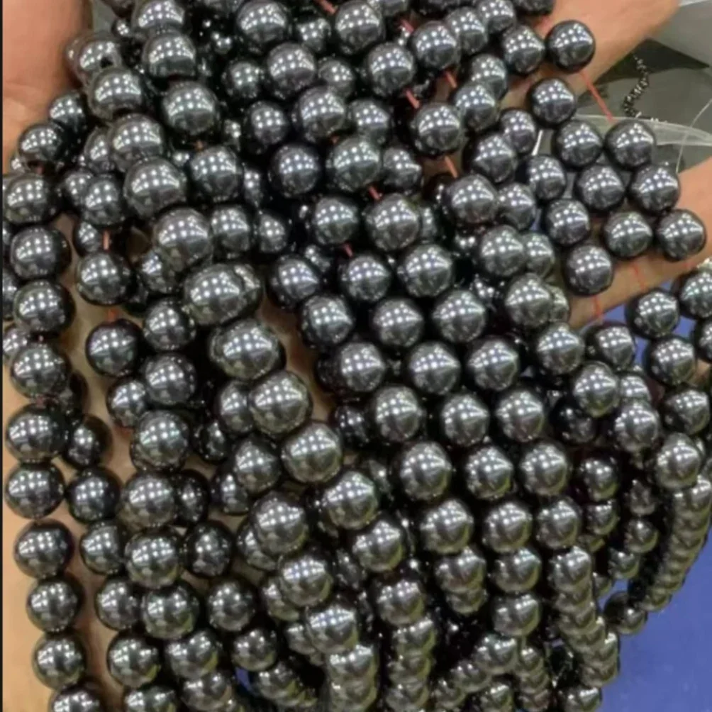 Premium Black Hematite Round Beads Strand for Jewelry Making (Glossy Finish) - image 2