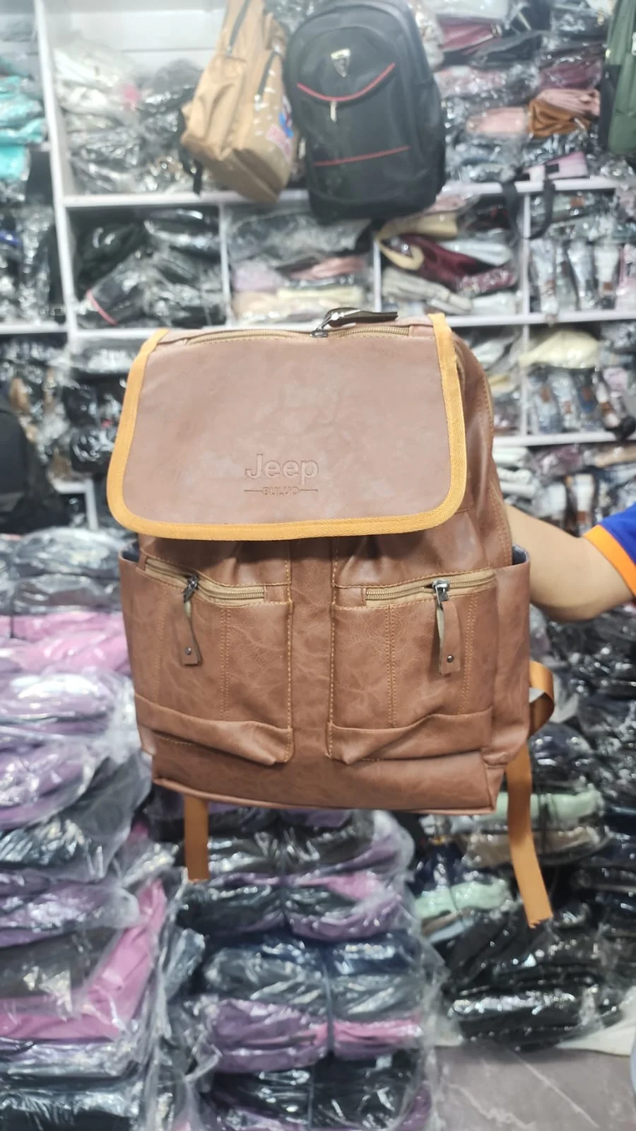 Jeep Branded Multi-Pocket Leatherette Brown Backpack - image 2