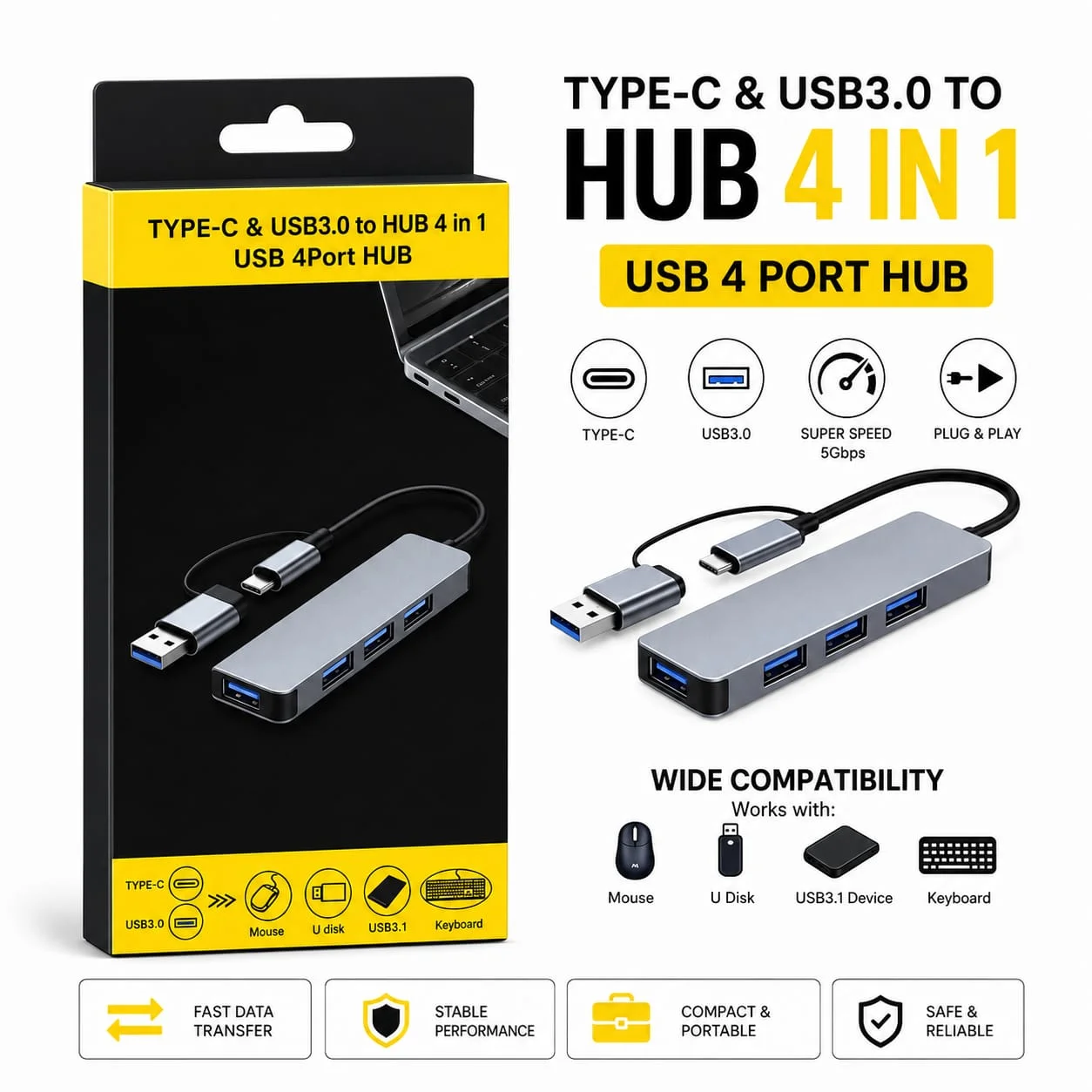 4-in-1 USB-C & USB 3.0 Multi-Port Extension Hub - image 2