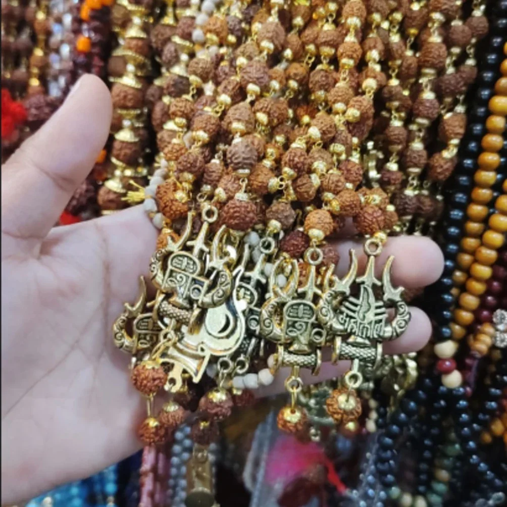 Sacred Rudraksha Mala with Golden Shiva Pendants – Spiritual Meditation Necklace - image 2