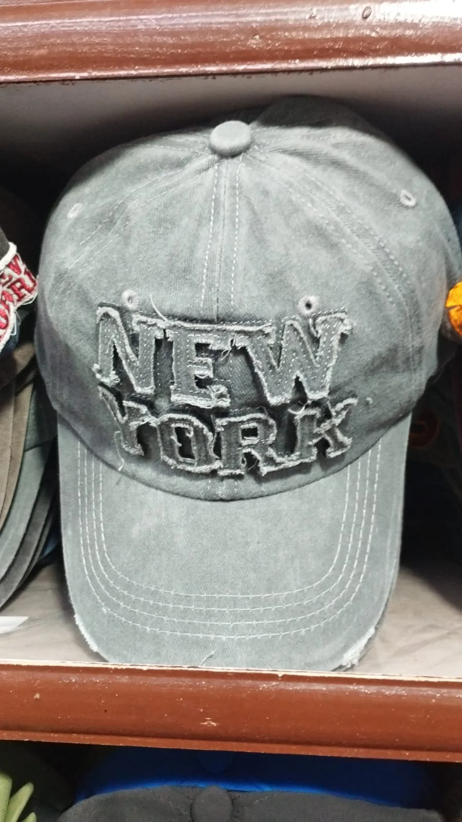 Vintage Distressed Grey New York Baseball Cap – Raw Edge Letter Applique Dad Hat - image 2