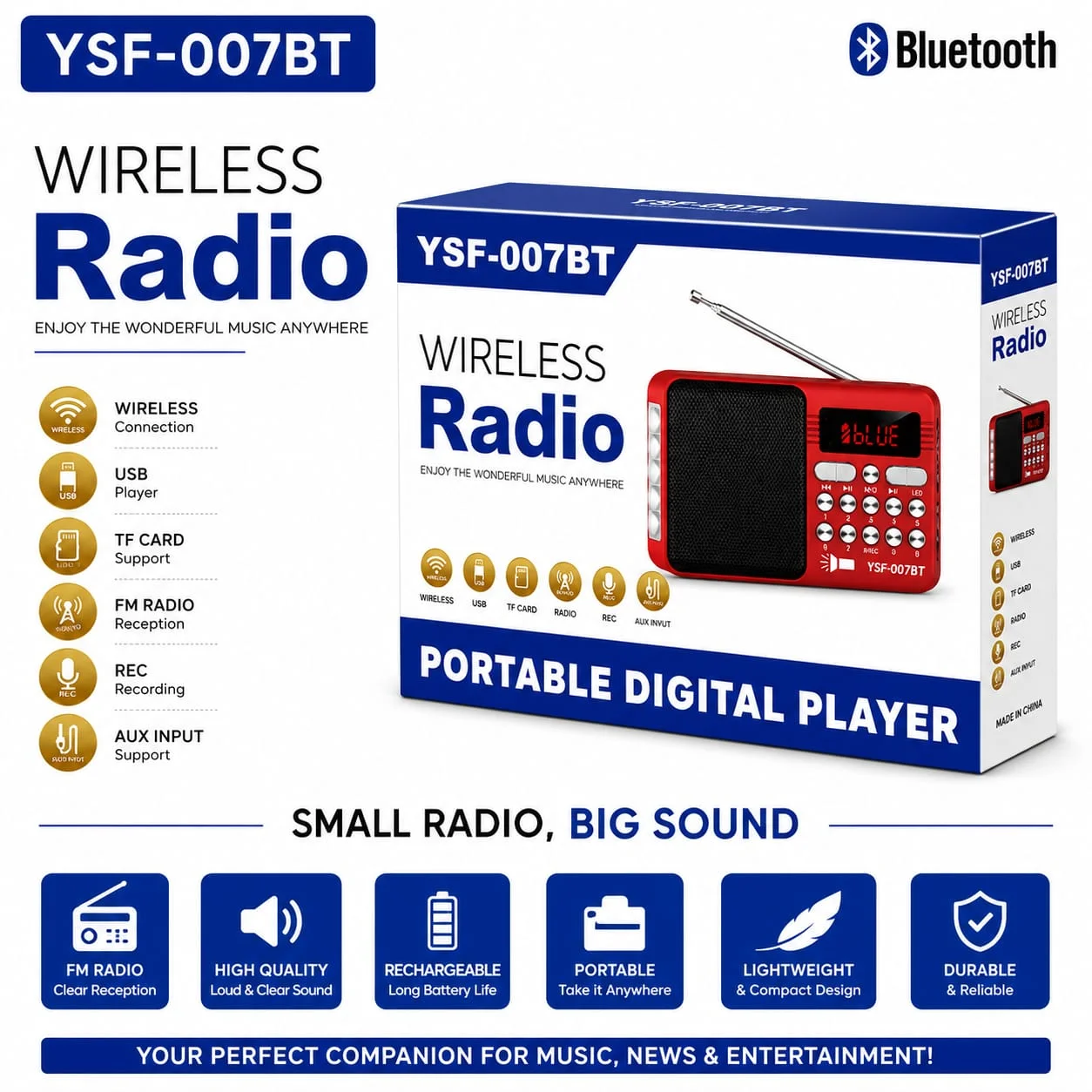 YSF-007BT Portable Digital Wireless FM Radio & Bluetooth Speaker - image 2