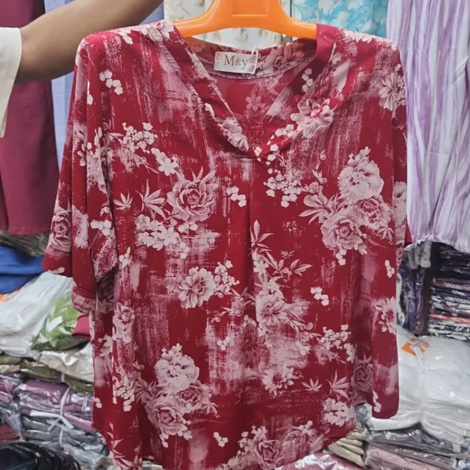M&Y Women's Casual Floral Print V-Neck Short Sleeve Blouse - image 2