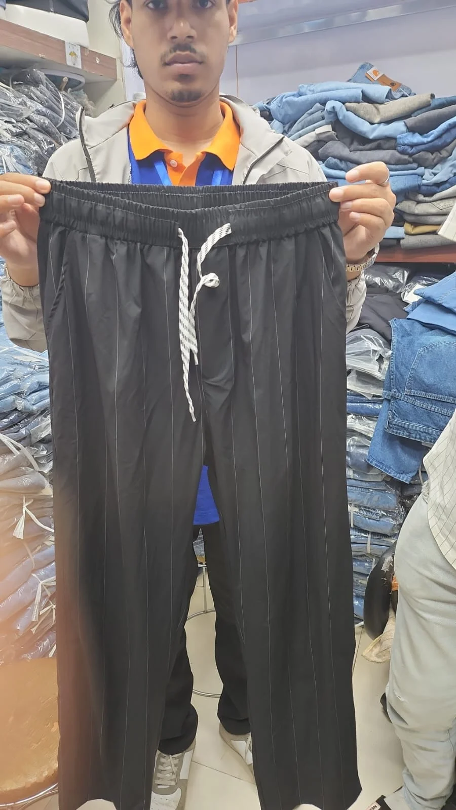 Black Pinstripe Wide-Leg Jogger Pants – Trendy & Comfortable Fit - image 2