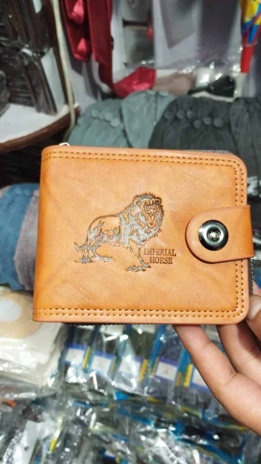  Imperial Horse Men's Classic Tan Faux Leather Bifold Wallet with Snap Button and Zipper Pocket - image 2