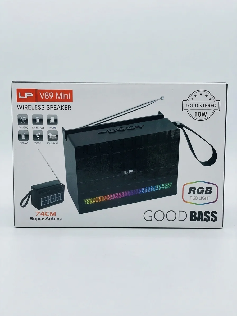 LP V89 Mini Good Bass Wireless Speaker (10W, RGB Light, Solar Panel & FM Radio) - image 5