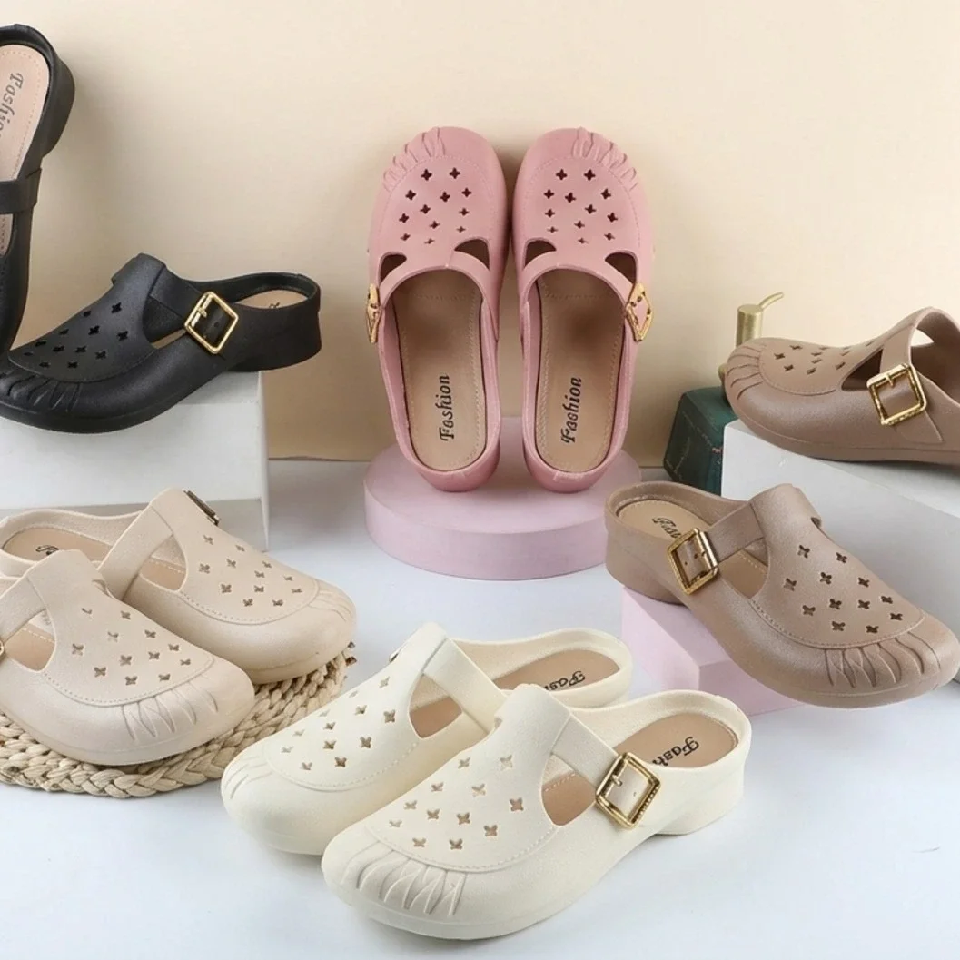 Women's Casual Lightweight Slip-On Clogs with Buckle Accent - image 2