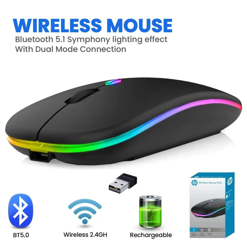 HP W10 Dual-Mode Rechargeable Wireless Mouse with RGB Symphony Lighting - image 2