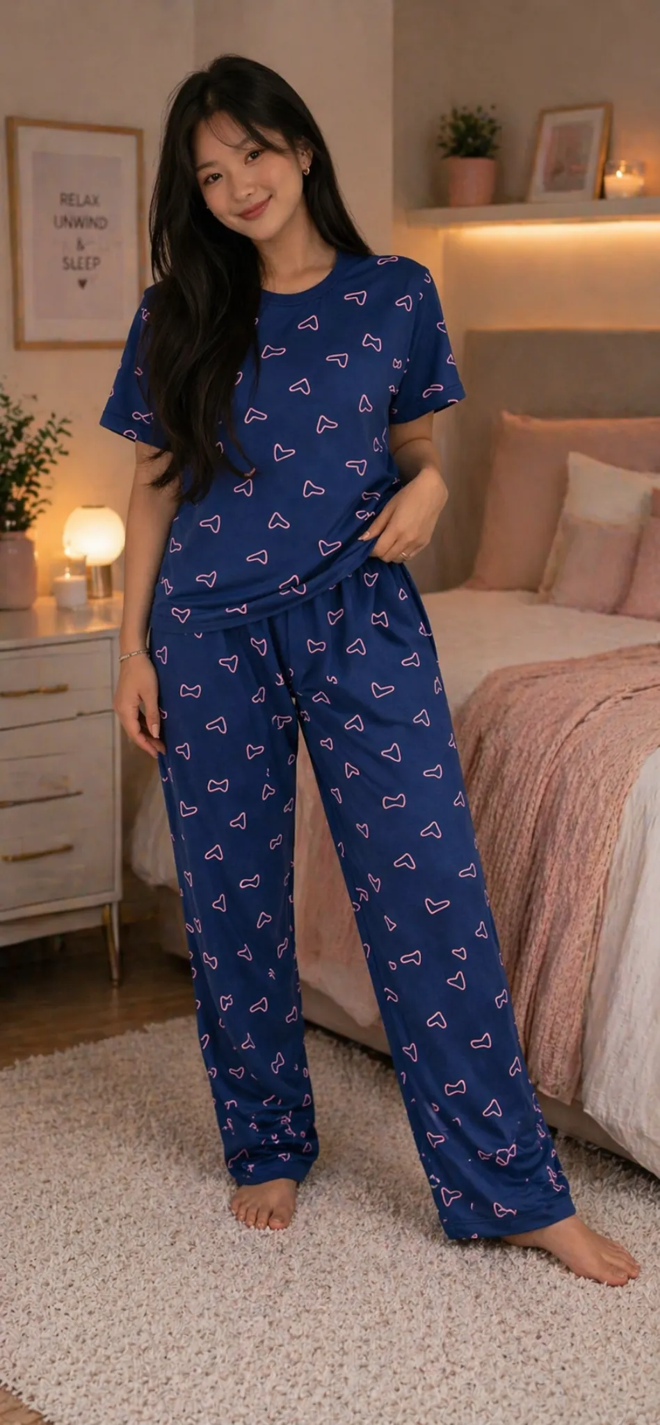Pijama Manga Curta com Cal�a Azul