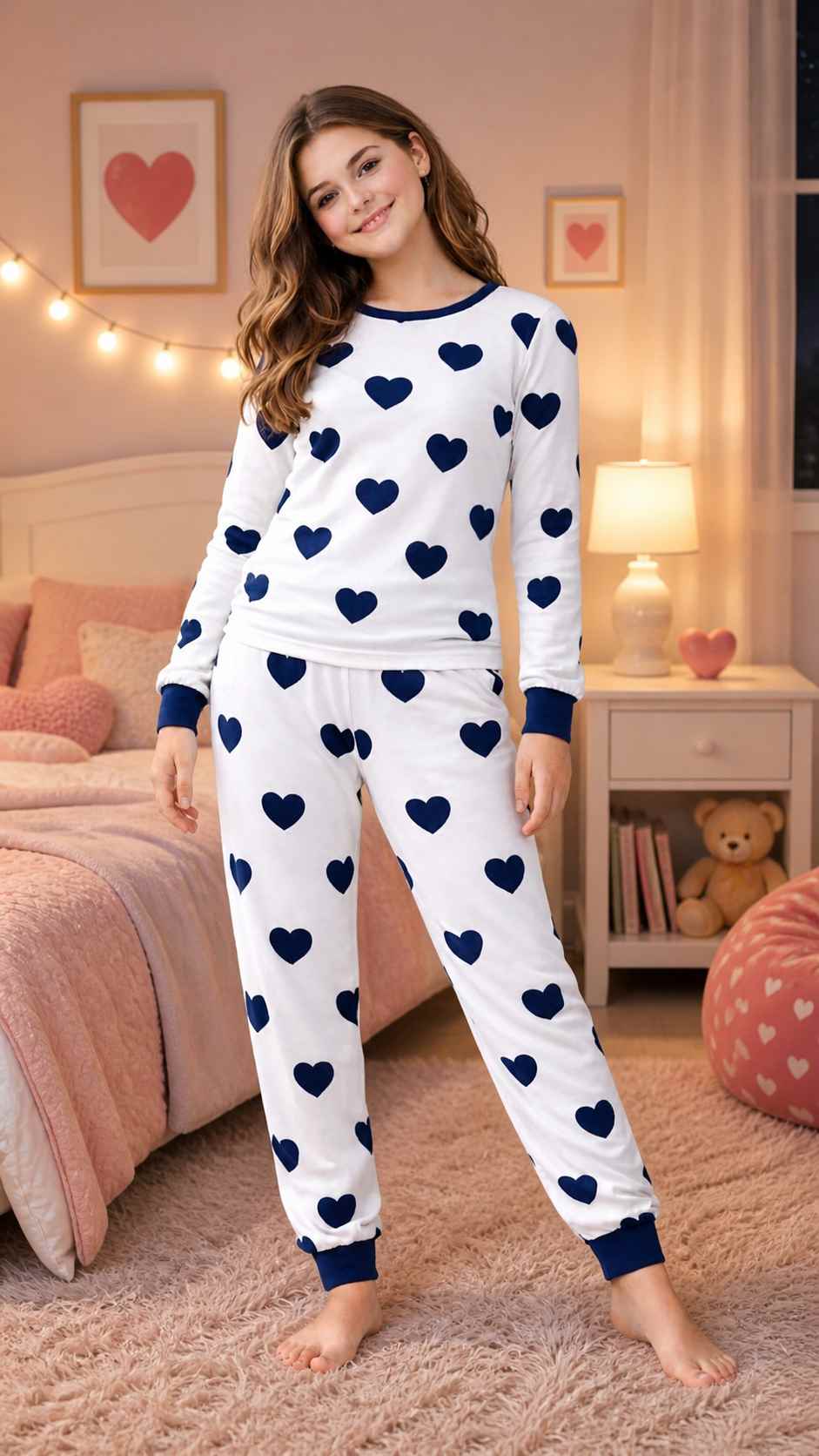 Pijama infantil Pijama Corações Azul-Marinho da Pijamas Luneé
