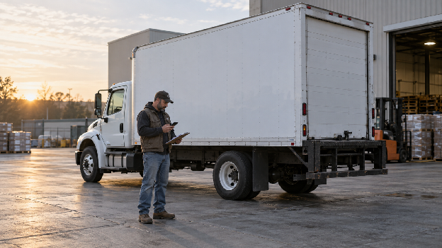 Driver reviewing box truck CDL requirements