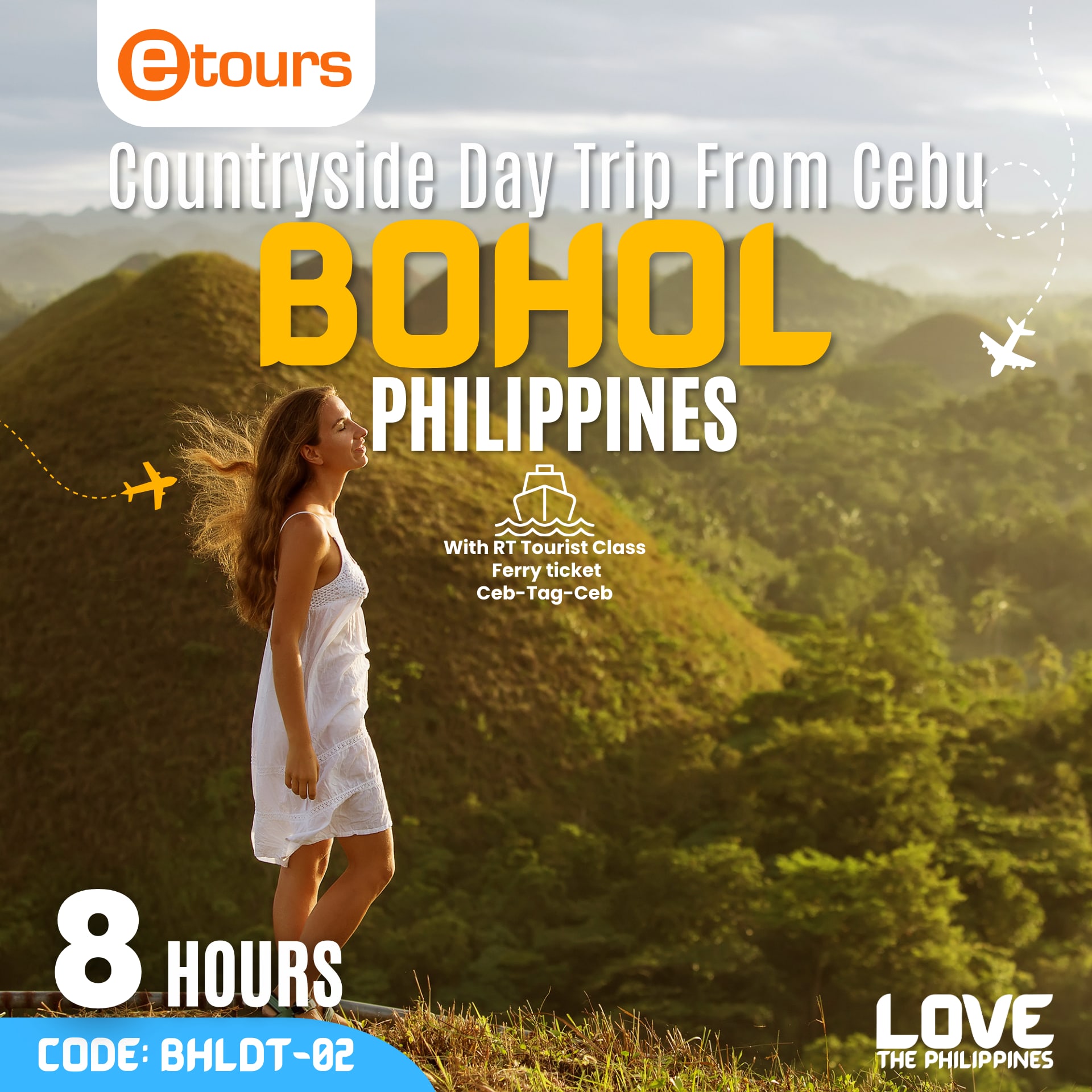 Bohol Countryside Day Trip From Cebu A woman admiring the breathtaking view of the Chocolate Hills in Bohol, a natural wonder of the Philippines.