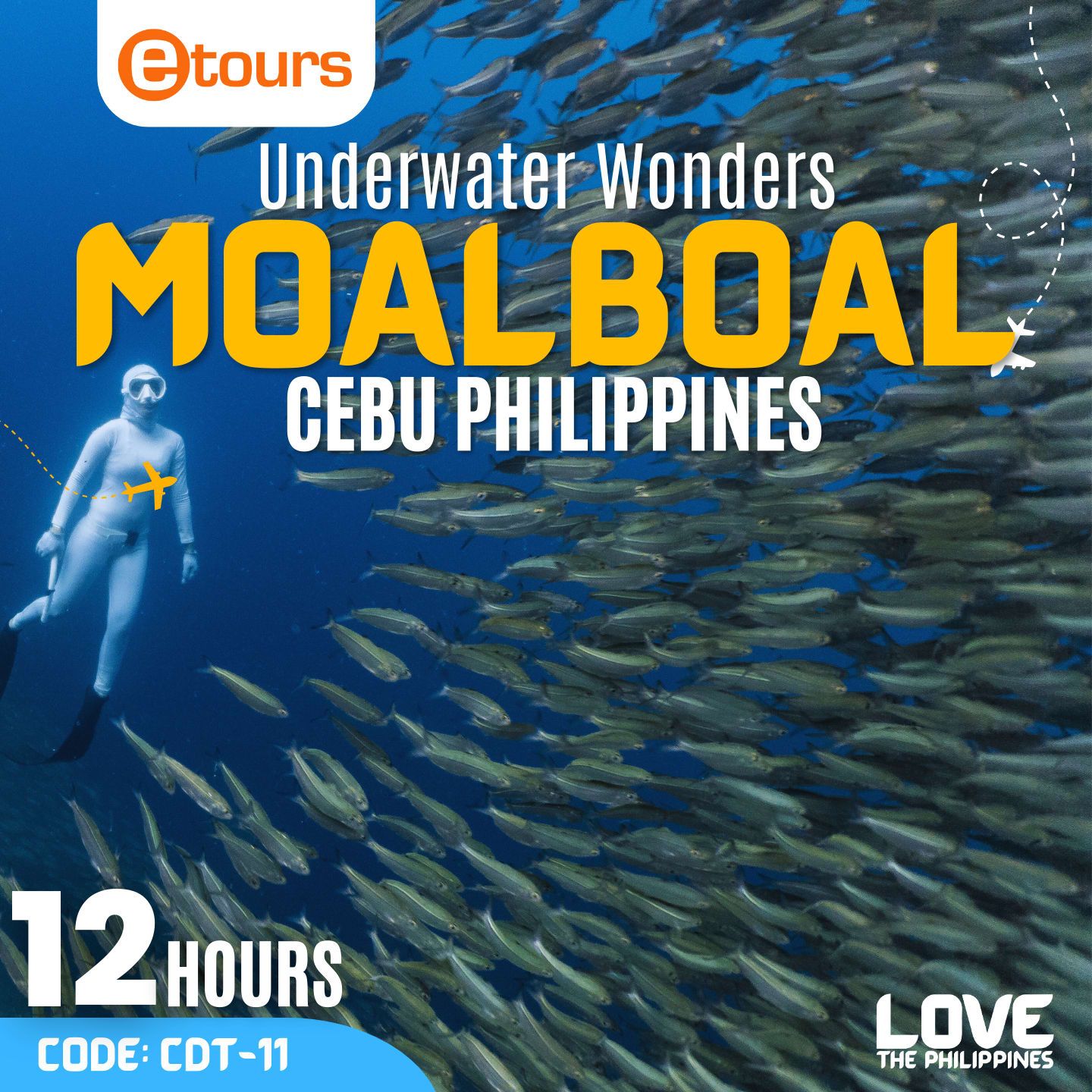 Moalboal Underwater Wonders A diver swimming amidst a mesmerizing school of sardines, capturing the breathtaking underwater beauty of Moalboal.