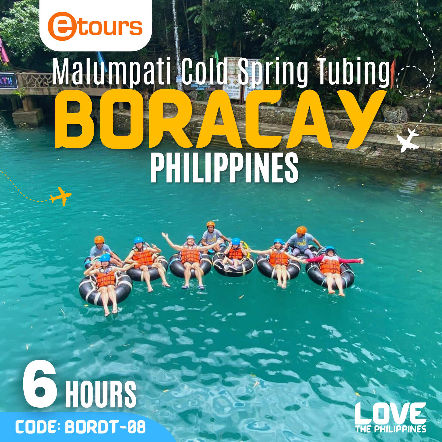 A group of friends enjoying cold spring water tubing while floating on inflatables in the clear waters of Malumpati Cold Spring