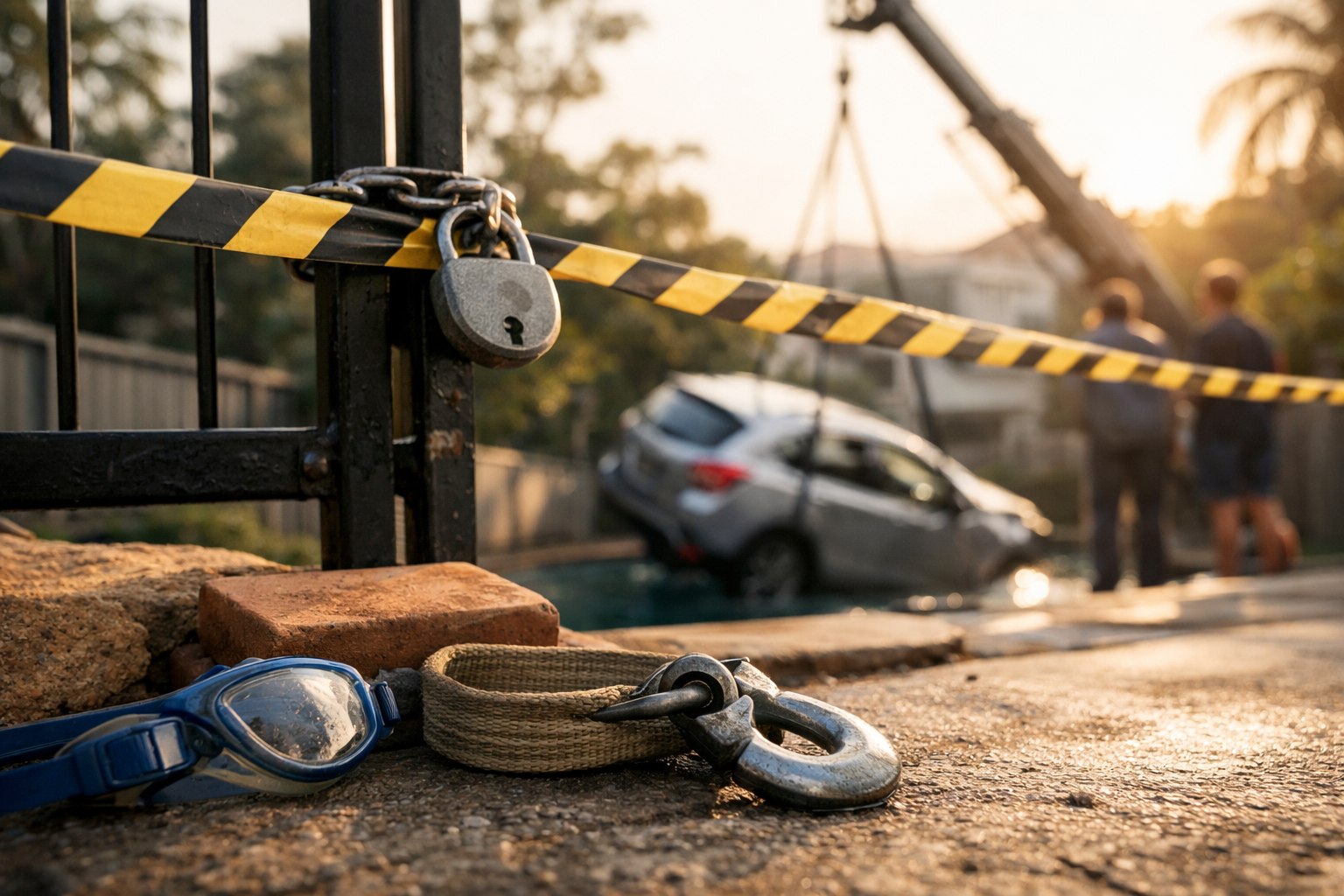 Car recovered by crane after reversing into pool at Cromer home