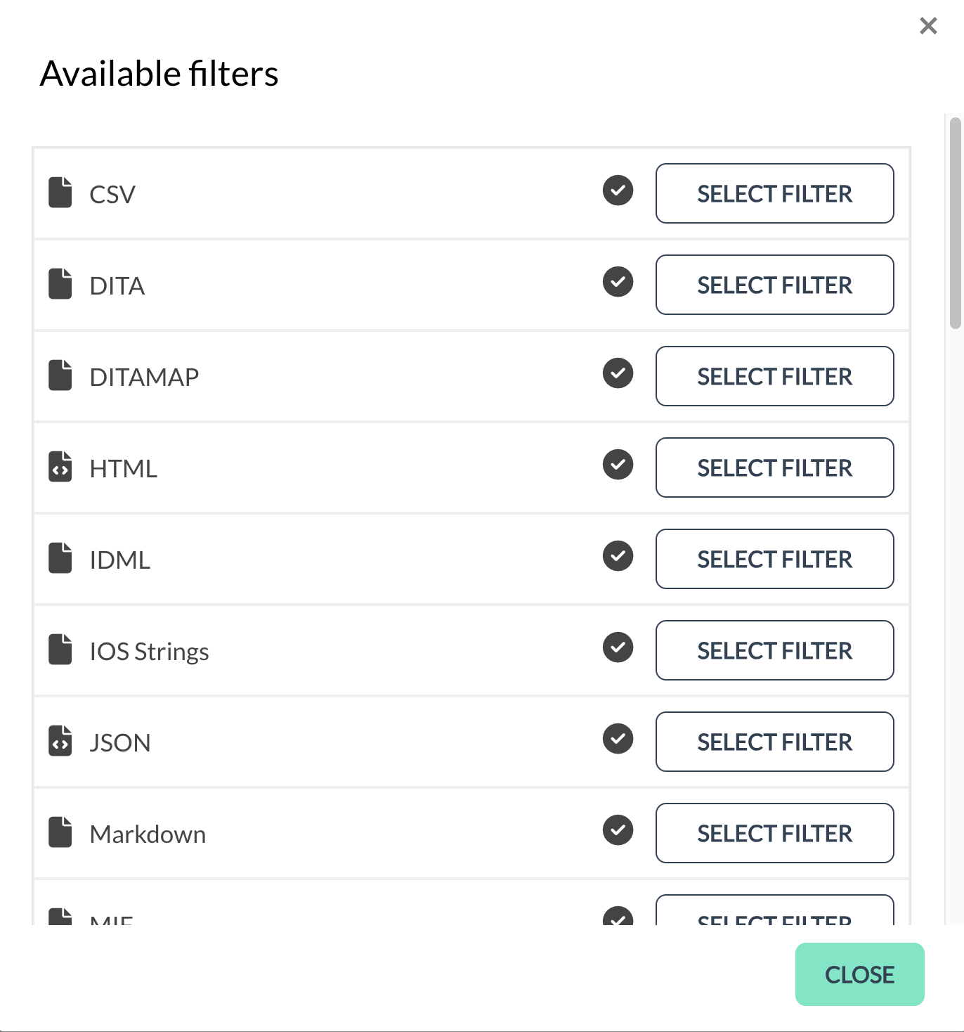 Showing available filters