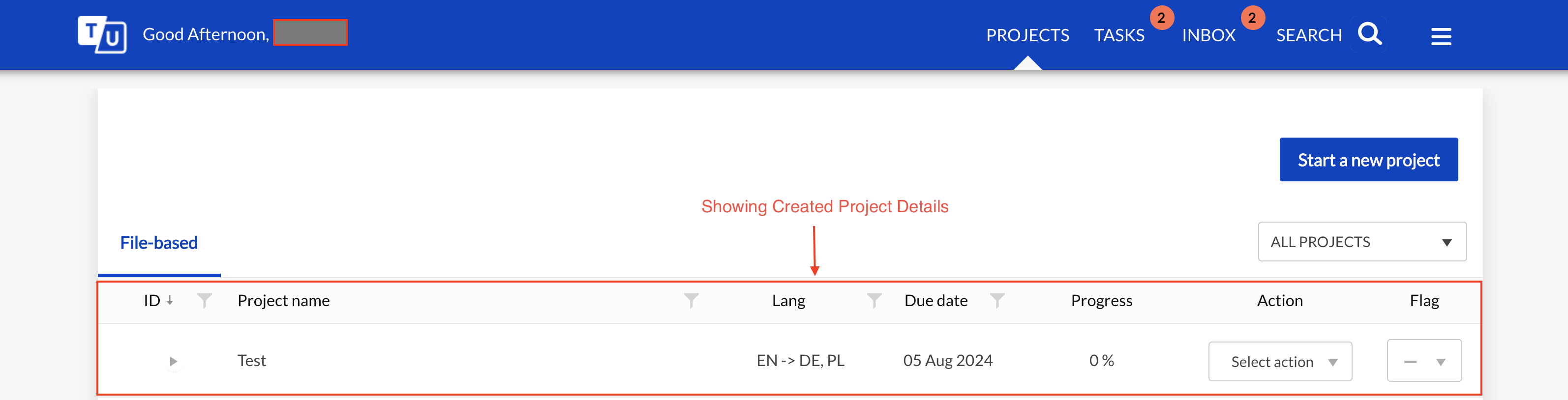 Created Project Details