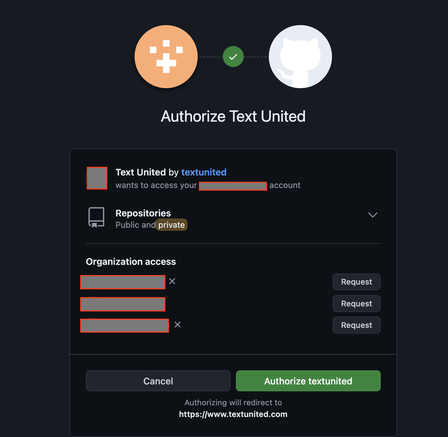 Authorize connection with TextUnited