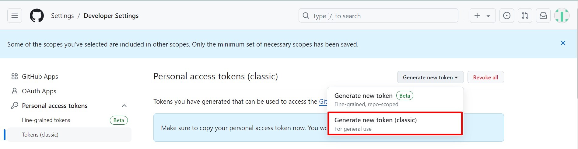 Generate new token (classic)