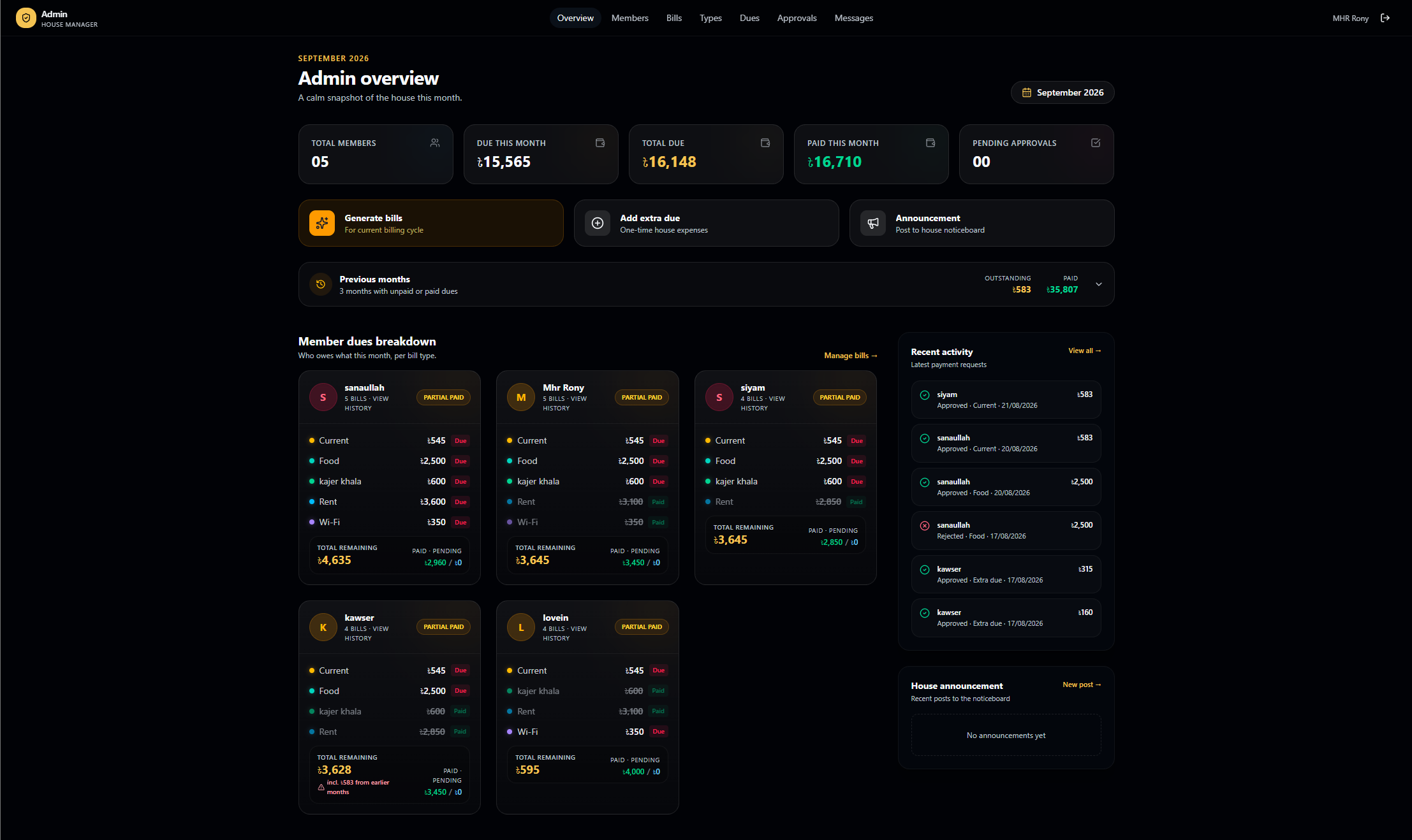 House Manager - Shared Expense Management Dashboard