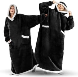 Fleece Hoodie Warm-Wear Onesie Extra Length - Black