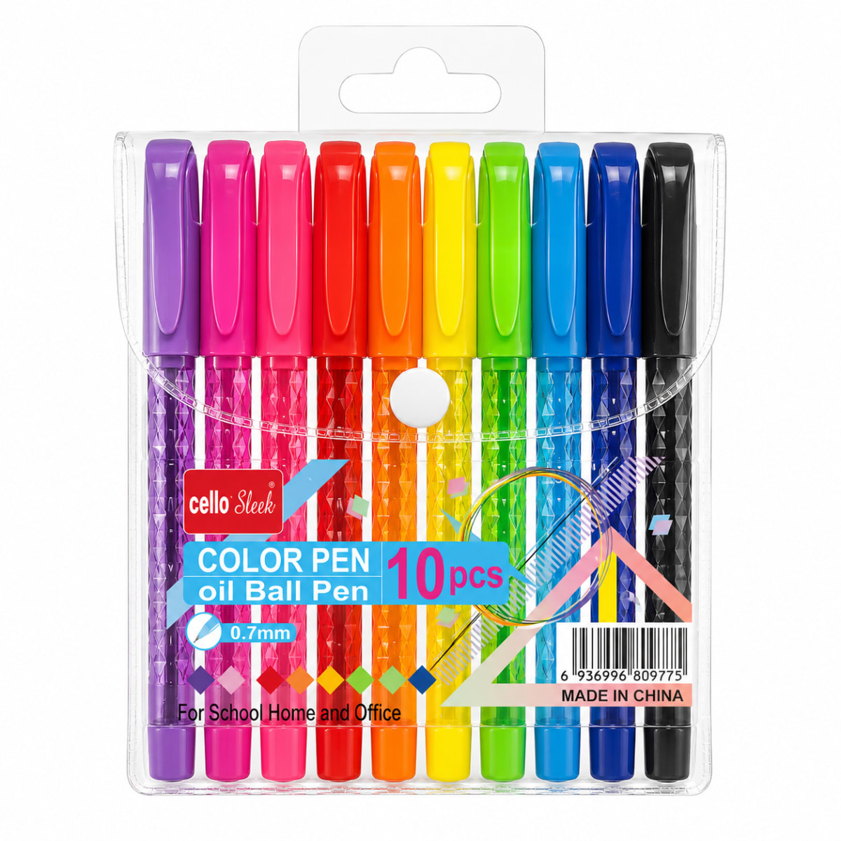 Cello Sleek Color Oil Ball Pen Set – 10 Pieces (0.7 mm)