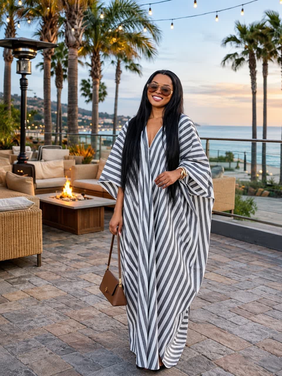 Aesthetic Striped Kaftan Maxi Dress