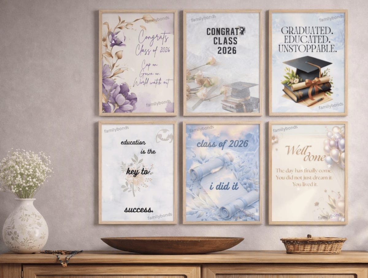 Class of 2026 Graduation Wall Art - 6 A4 Digital Prints