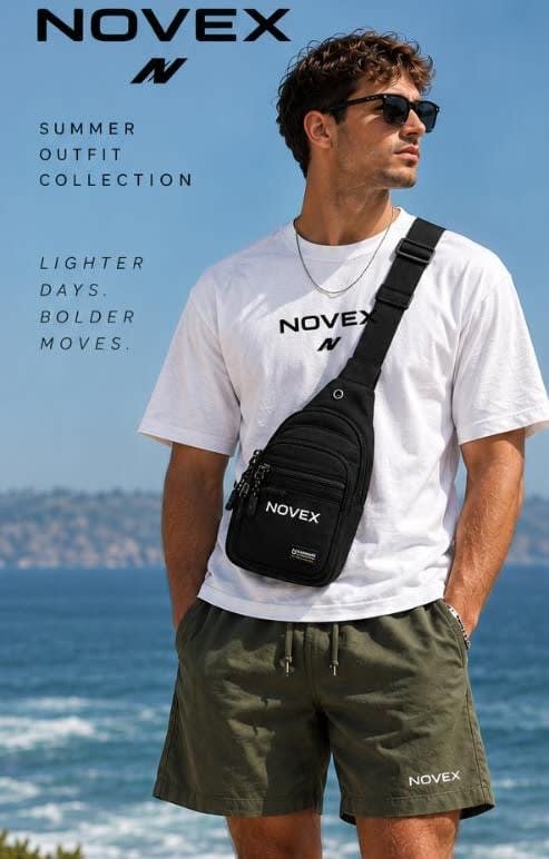 T shirt + shorts and slingbag