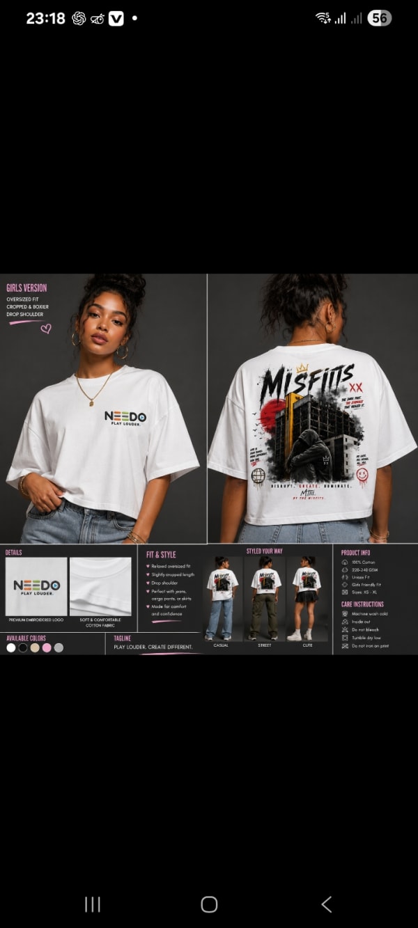 NEEDO × MISFIITS Girls Cropped Oversized T-Shirt