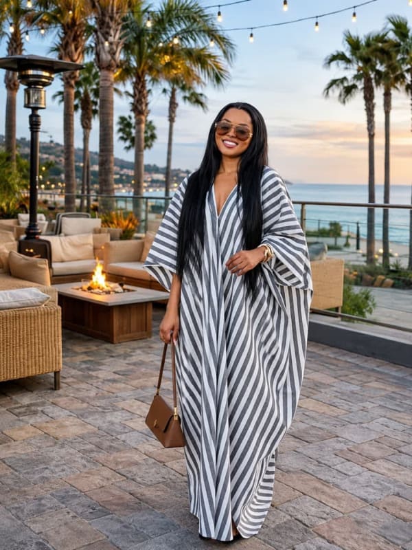 Aesthetic Striped Kaftan Maxi Dress