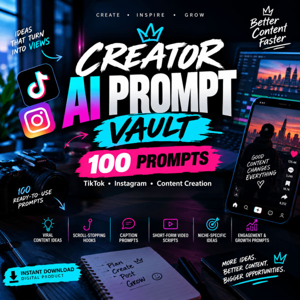 Creator AI Prompt Vault — 100 Prompts for TikTok & Instagram